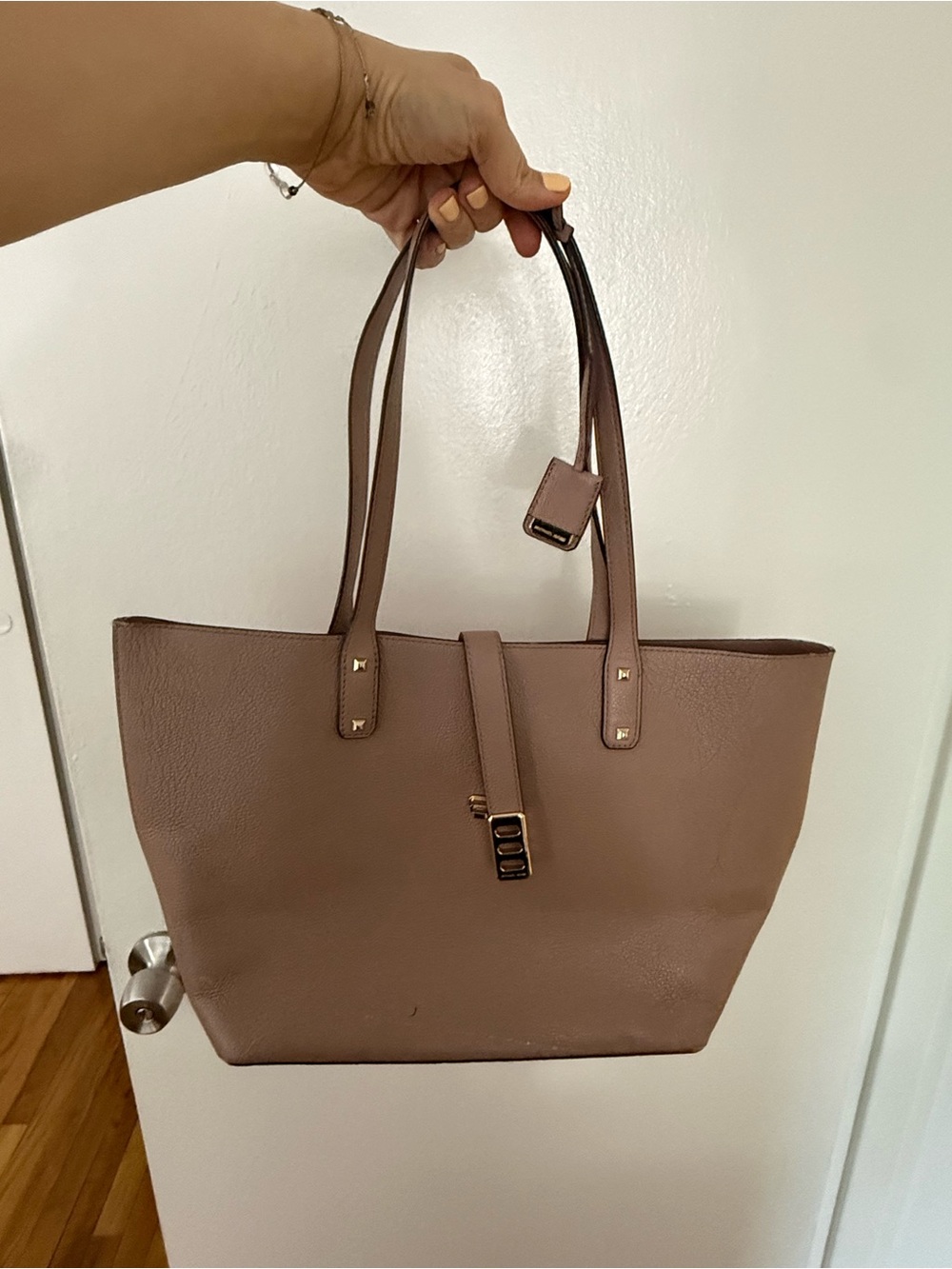 Michael Kors Mauve Taupe Leather Tote with Gold Accents